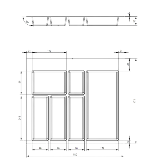 Suport organizare tacamuri Axispace, gri antracit, pentru latime exterioara corp 600 mm, montabil in sertar de bucatarie