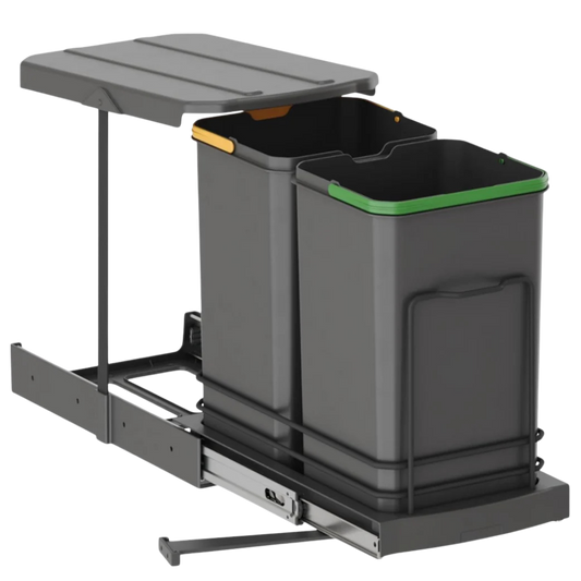 Cos de gunoi incorporabil S2392A, colectare selectiva, cu extragere automata, cu doua recipiente 12+12 litri, antracit