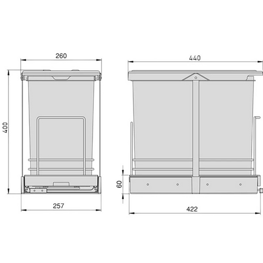 Cos de gunoi incorporabil S2392A, colectare selectiva, cu extragere automata, cu doua recipiente 12+12 litri, antracit