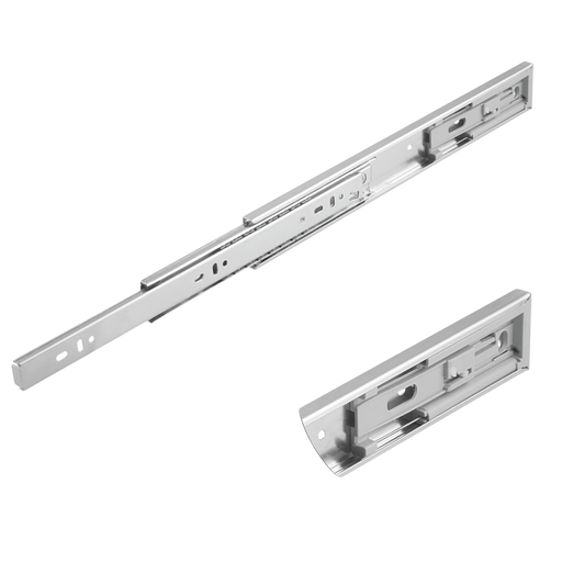 Glisieră TEKO cu bile și amortizor, zincat alb, extracție totală, 450 x 45 mm