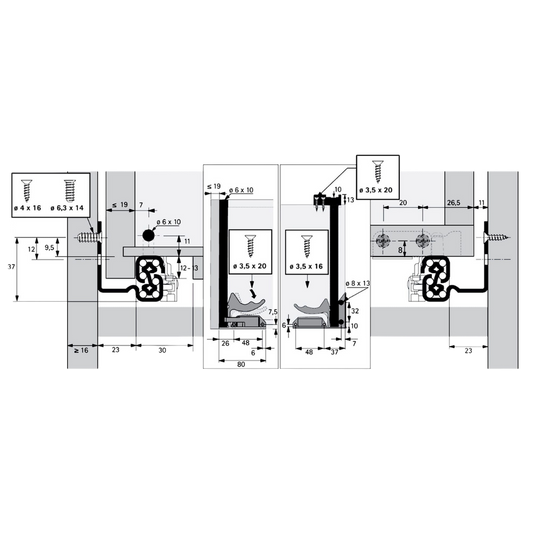 Quadro V6 P2O glisiera cu deshidere totala si push to open pentru PAL de 18mm (EB23) 300 mm 9225734-9225735