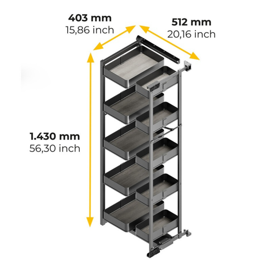 Coloană extensibilă Harmony pentru camară cu balamale, lațime modul 450 mm înălțime 1.480 mm, oțel și lemn, gri antracit