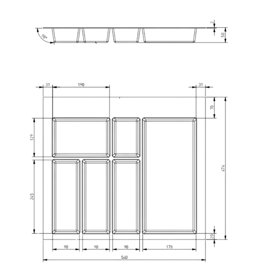 Suport organizare tacamuri Axispace, alb, pentru latime exterioara corp 600 mm, montabil in sertar de bucatarie