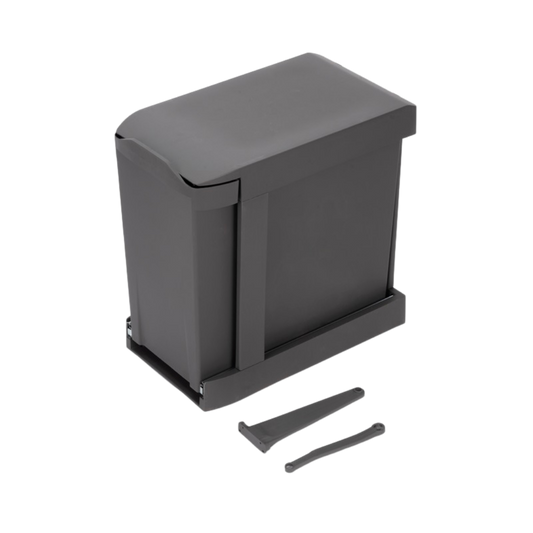 Coș de gunoi incorporabil cu 2×14 litri extragere automata sau manuală, oțel și plastic, gri antracit