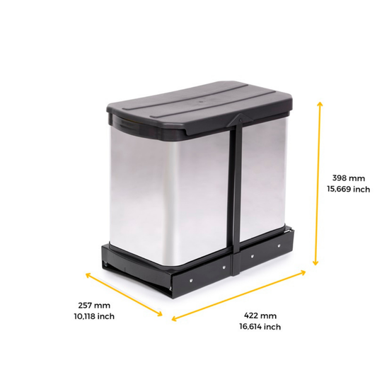 Coș de gunoi incorporabil cu două compartimente x12 litri din oțel inoxidabil, inox