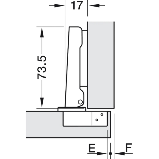 Balama Häfele Metalla M310 SM CLIP, deschidere 110°, pentru ușă mobilier aplicată+Plăcuță de montaj pentru balamale Häfele Metalla 110/310 SM , cu excentric, reglaj înălțime ±2 mm