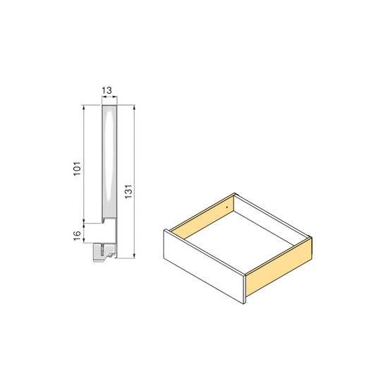 Sertar Vertex 450 mm, H93 mm, pal 18, soft close, 3D, extragere totala 40kg gri antracit