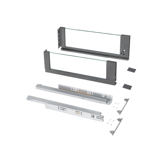 Sertar Vertex sticla 500mm, H131mm, soft close, extragere totala, 40kg, gri antracit
