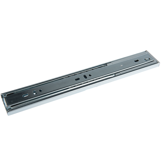 Glisieră TEKO cu bile și amortizor, zincat alb, extracție totala, 300 x 45 mm